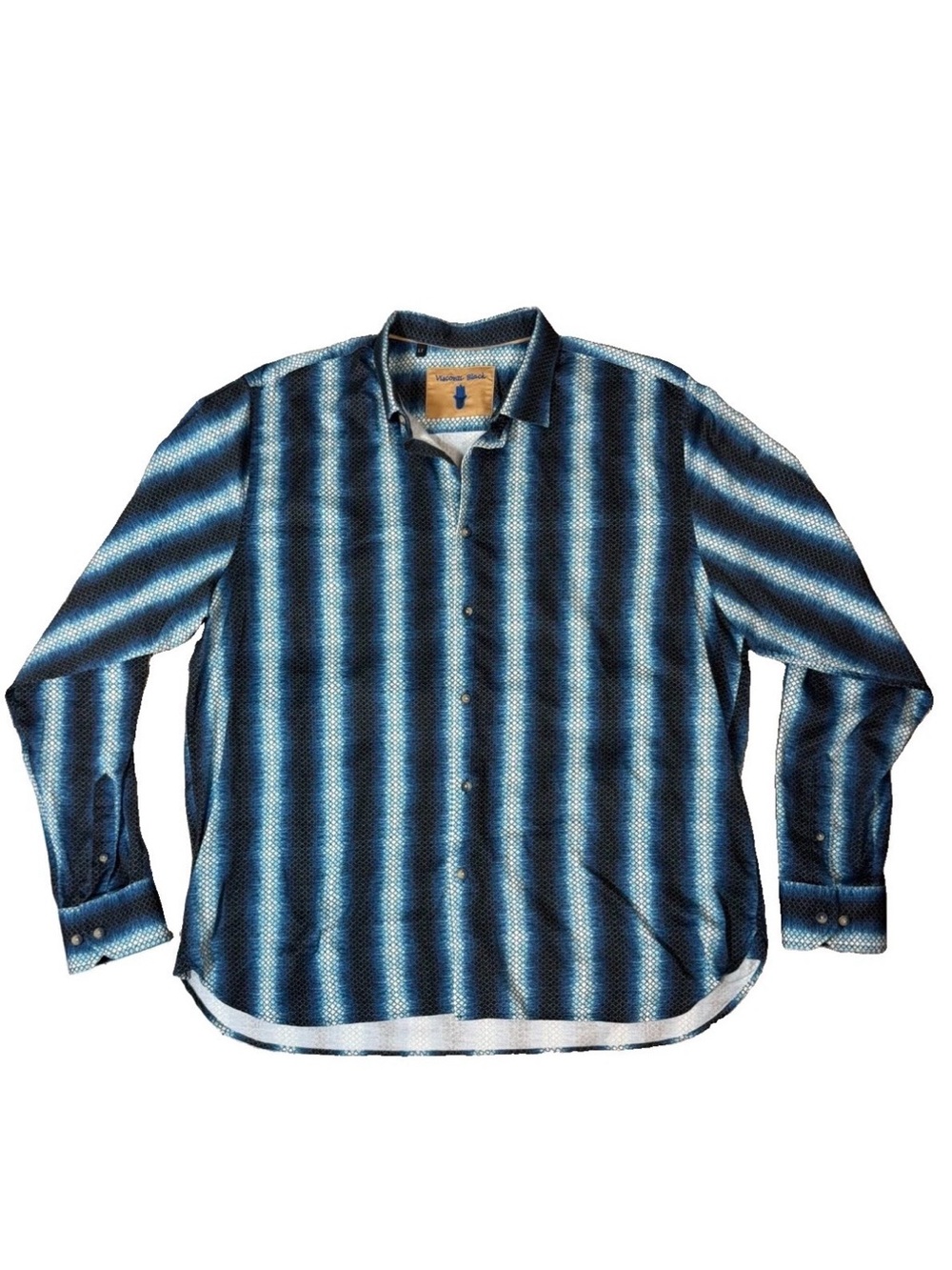 Visconti Black Mens LT Large Tall Shirt Blue Geometric Gradient Stripe Hamsa